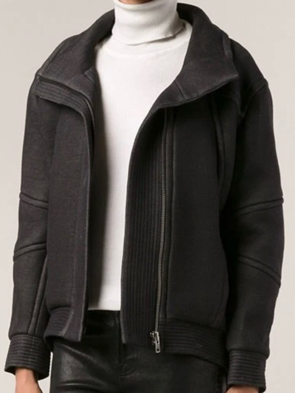 Helmut Lang Orb Funnel Neck Moto Biker Jackst Paneled Grey Oversizes S Unisex